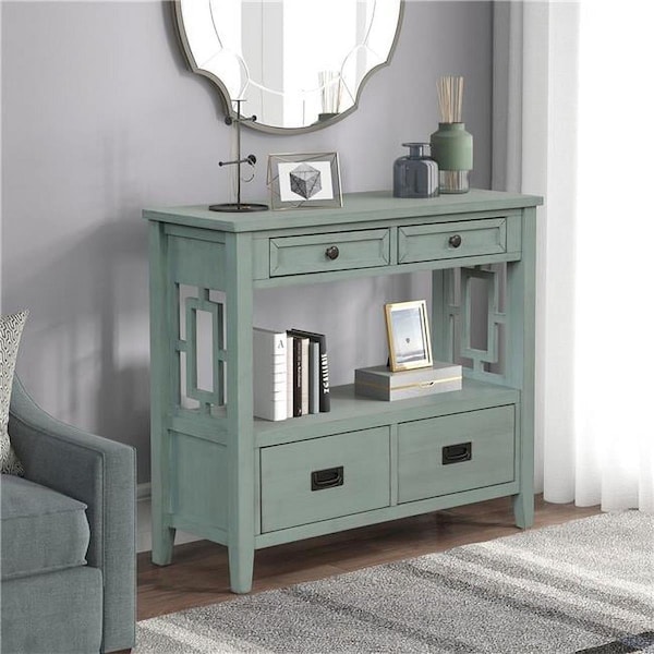 Direct Wicker 36in Farmhouse Pine Wood Console Table Entry Table with 4 Drawers and 1 Storage Shelf Green UBS-W120246662 - main